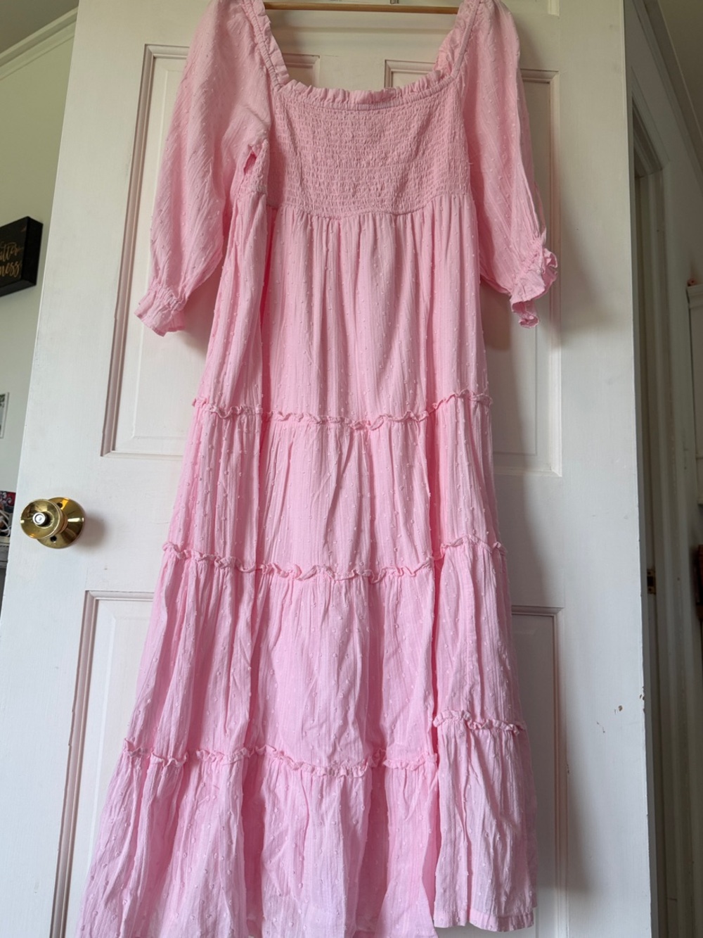 crown & ivy Light Pink Tiered Maxi Dress with Smocked Bodice